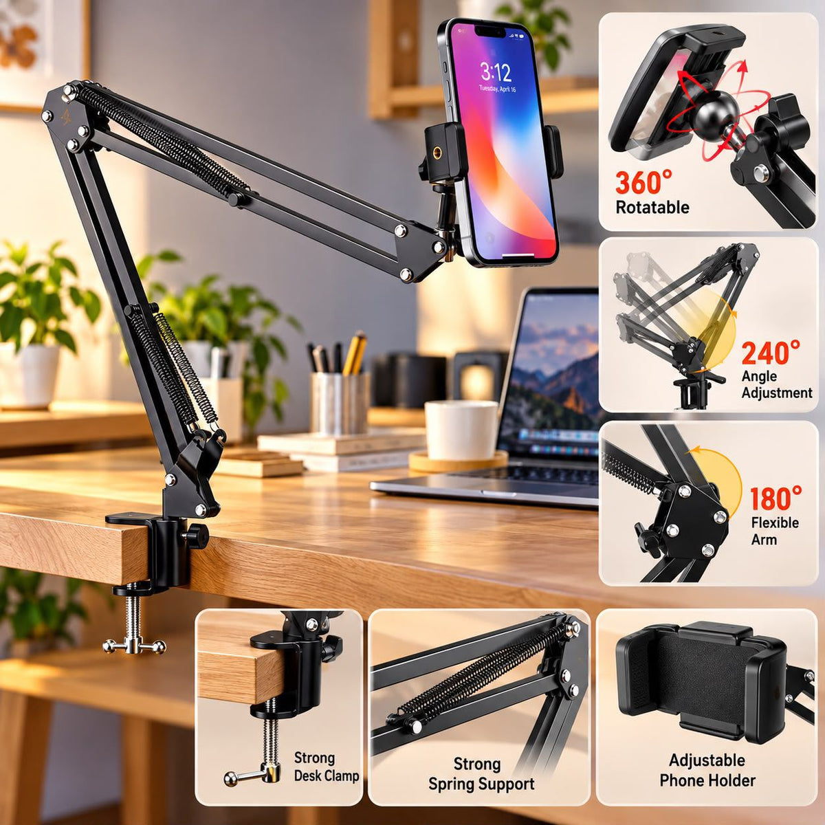 Metal Overhead Adjustable Phone Holder
